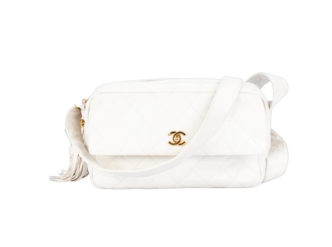 Chanel Quilted Lambskin 24K Gold Crossbody Bag White Cloth  ref.1176428