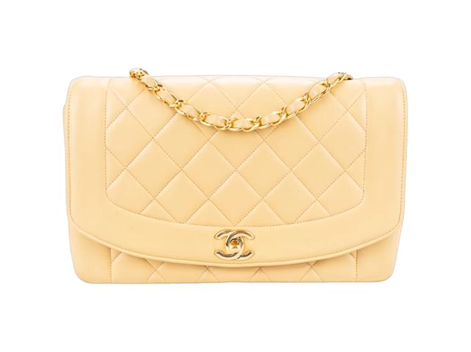 Chanel Quilted Lambskin 24K Gold Diana Single Flap Crossbody Bag Beige Cloth  ref.1176429