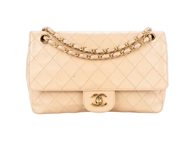 Chanel Quilted Lambskin 24K Gold Medium Double Flap Bag Beige Cloth  ref.1176434