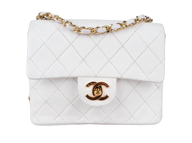 Chanel Quilted Lambskin 24K Gold Mini Single Flap Crossbody Bag White Cloth  ref.1176436