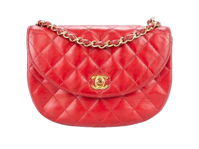 Chanel Quilted Lambskin 24K Gold Single Crossbody Flap Bag Red Cloth  ref.1176437