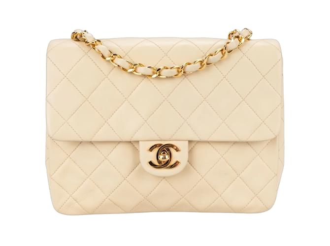 Chanel Quilted Lambskin 24K Gold Single Flap Crossbody Bag Beige Cloth  ref.1176441
