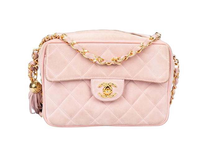 Chanel Quilted Suede Leather Camera Crossbody Bag Pink Cloth  ref.1176452