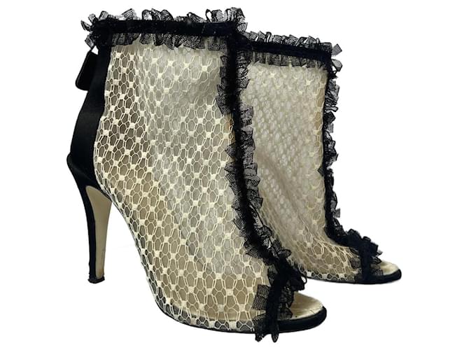 Chanel lace boot Black Cloth  ref.1176558