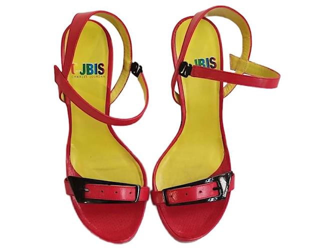 CHARLES JOURDAN RED LEATHER SANDALS  ref.1176560
