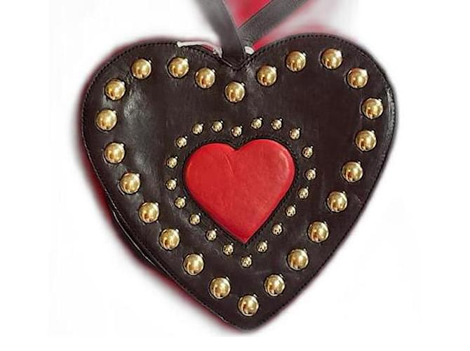 90s Moschino studded heart bag Black Leather  ref.1176568