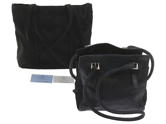 PRADA Pouch Shoulder Bag Leather nylon 3Set Black Blue Auth yk9746  ref.1176796