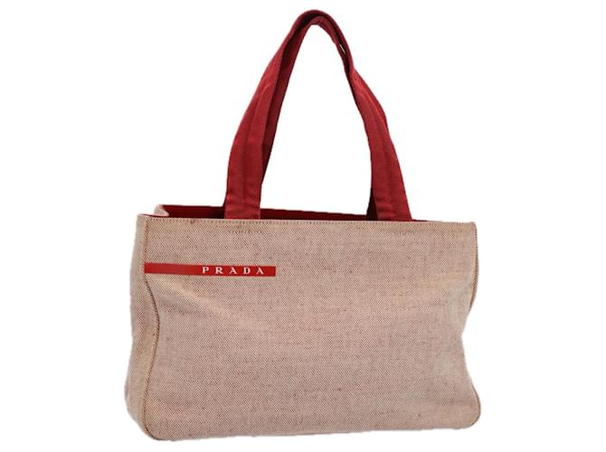 PRADA Sports Hand Bag Canvas Beige Red Auth 60037 Cloth  ref.1176815