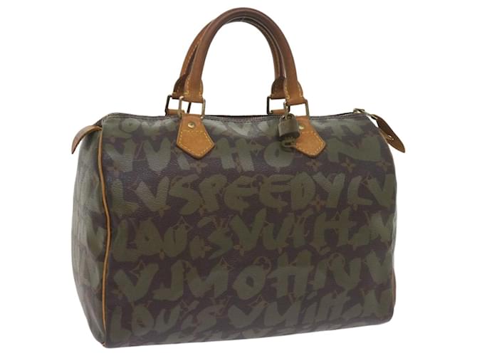 LOUIS VUITTON Monogram Graffiti Speedy 30 Hand Bag Green M92194 LV Auth 60005A Khaki  ref.1176826