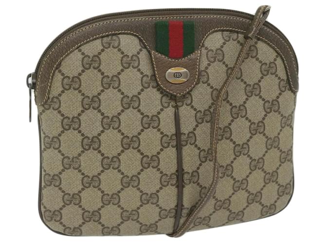 GUCCI GG Canvas Web Sherry Line Shoulder Bag PVC Beige Green Red Auth 61211  ref.1176907