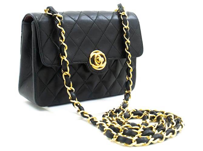 CHANEL Mini Small Chain Shoulder Bag Crossbody Black Quilted Flap Leather  ref.1176950