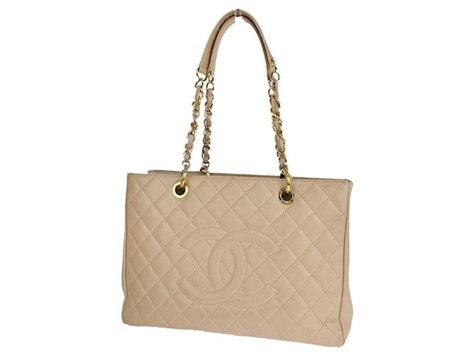 Chanel Grand shopping Bege Couro  ref.1176981