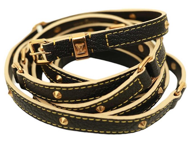 Louis Vuitton Black Leather Pyramid Studded Skinny Belt
