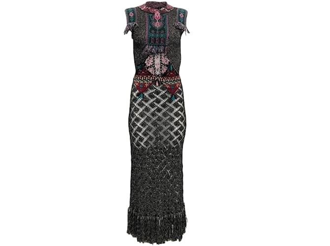 Autre Marque Etro Black Multi Knit Maxi Dress Wool  ref.1177539