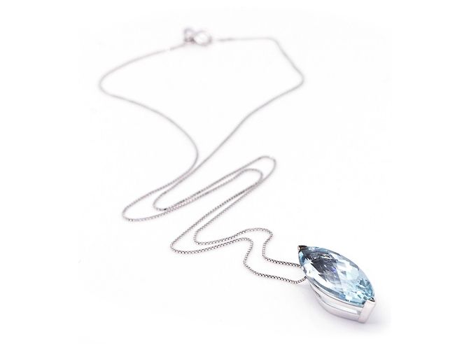 Autre Marque Collar de Oro con Aguamarina Blanco Azul claro