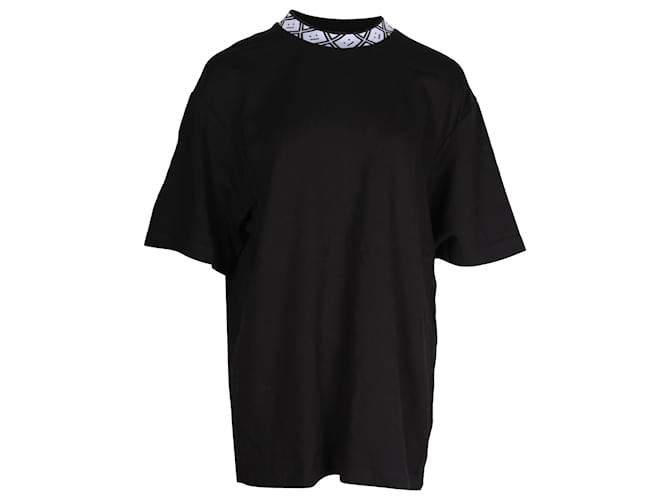 Acne Studios T-shirt à col montant avec motif visage en viscose noire Fibre de cellulose  ref.1177685