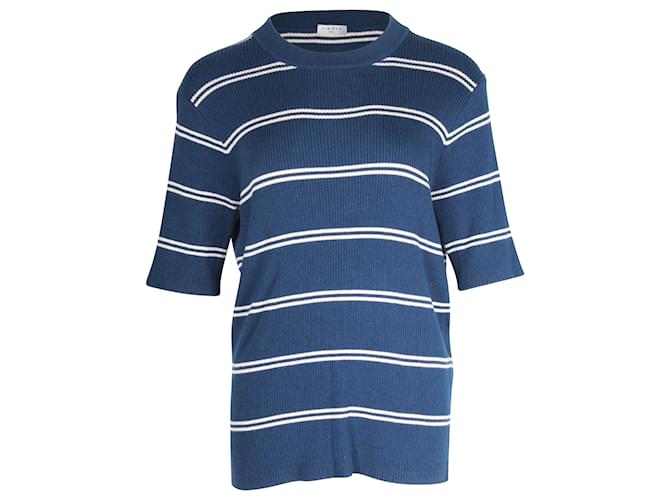 Sandro Paris Striped Knit T-shirt in Blue Wool  ref.1177689