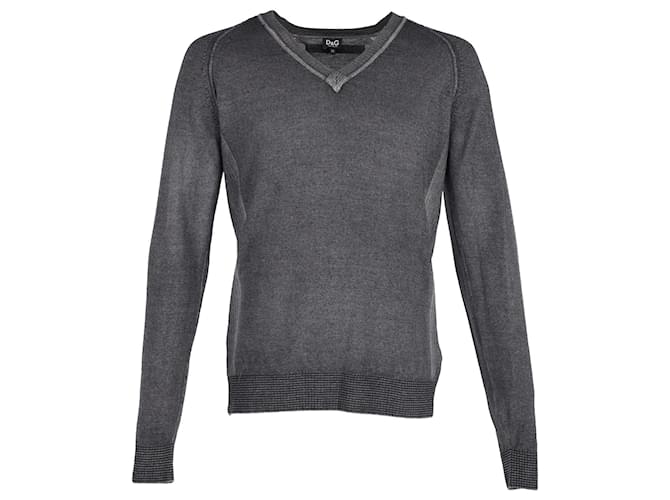 Dolce & Gabbana D&G V-Neck Sweater in Grey Cotton  ref.1177692