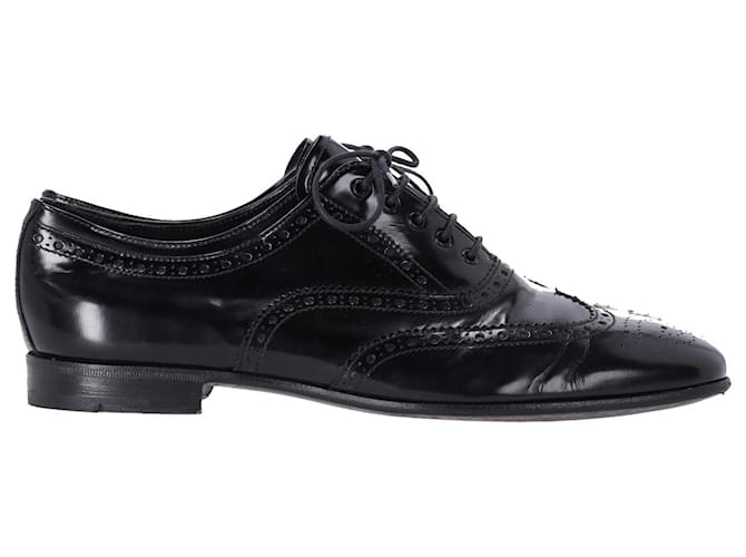 Prada Lace Up Brogues in Black Patent Leather  ref.1177716