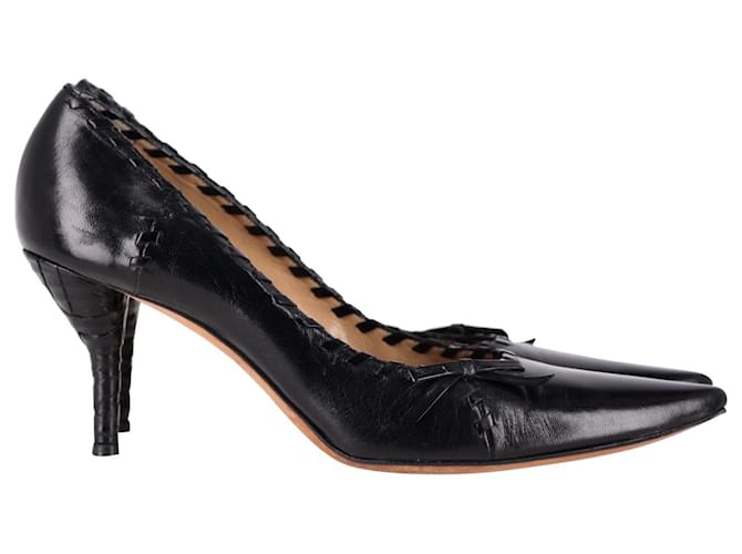Saint Laurent Court Shoe Pumps with Overstitch in Black Leather  ref.1177720