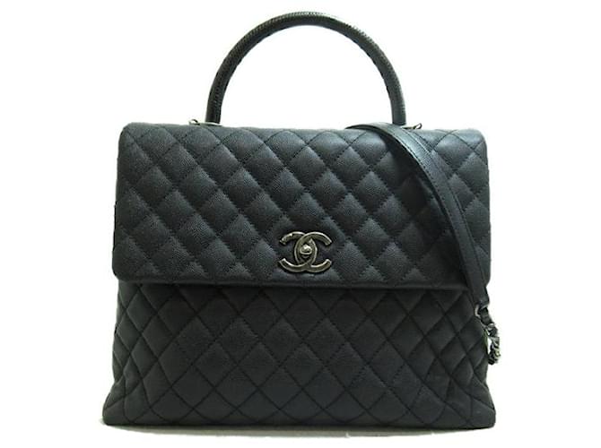 Chanel Bolsa com alça superior CC Caviar A92991 Preto Couro  ref.1177738