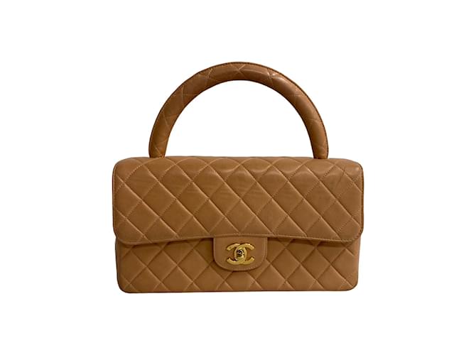 Bolsa de mão de couro Chanel CC Matelassé com alça superior em muito bom estado Marrom  ref.1177755