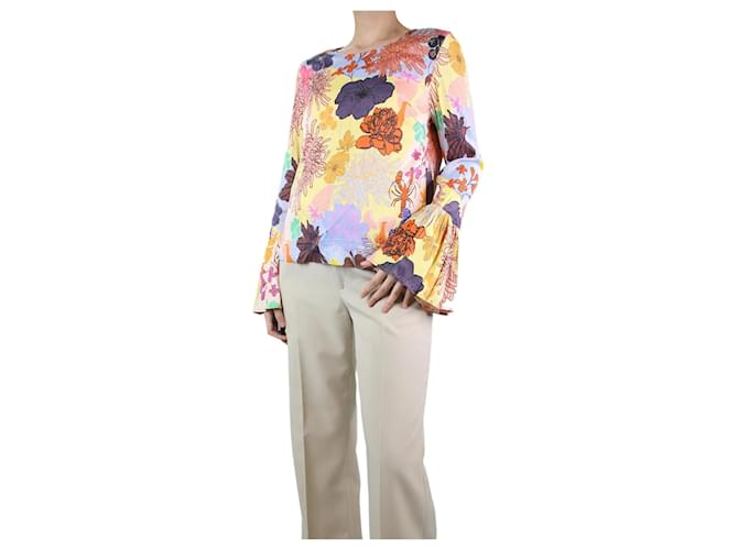 Autre Marque Multicoloured floral printed flare sleeve top - size L Multiple colors Viscose  ref.1177817