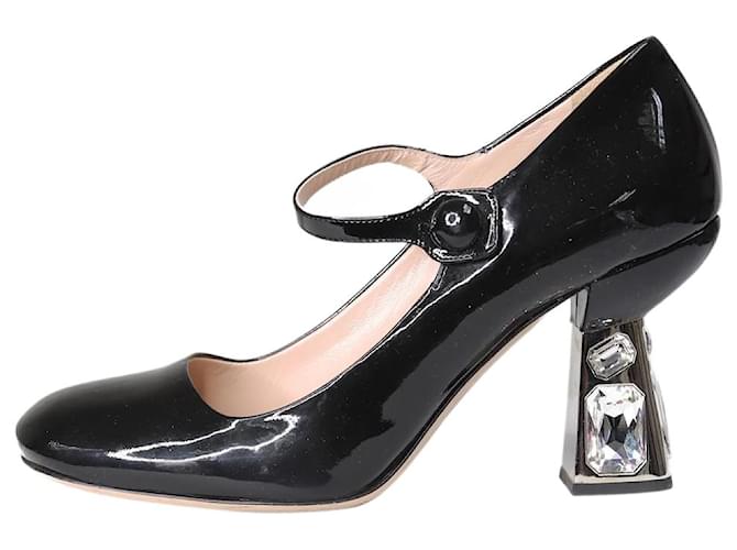 Miu Miu Sapatos Mary Jane pretos com joias - tamanho UE 37 Couro  ref.1177846