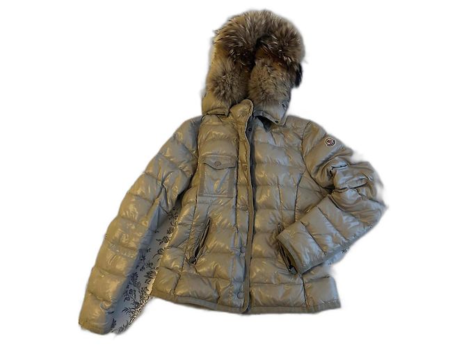Jaqueta Moncler acolchoada com pele bege