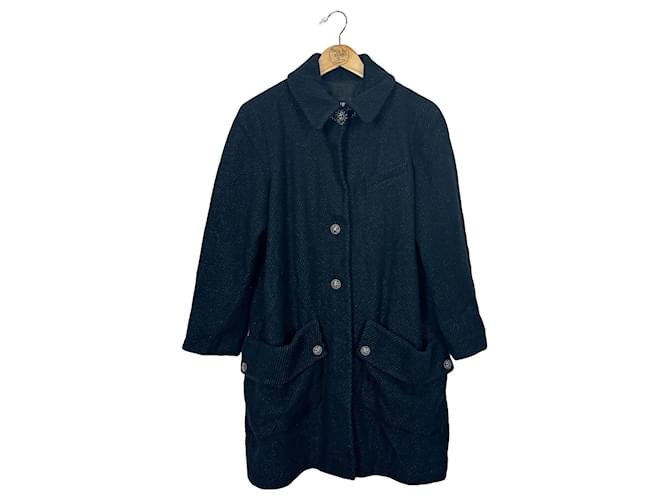 Chanel Coats, Outerwear Blue Silk Wool  ref.1177953