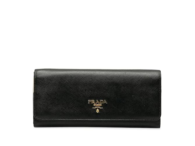 Prada Saffiano Continental Flap Wallet 1M1132 Black Leather Pony-style calfskin  ref.1177965