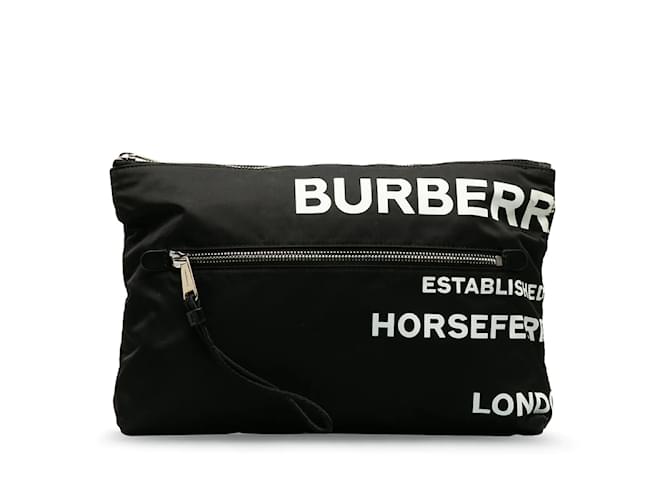 Burberry Pochette in nylon con stampa Horseferry 8014756 Nero Tela  ref.1177986