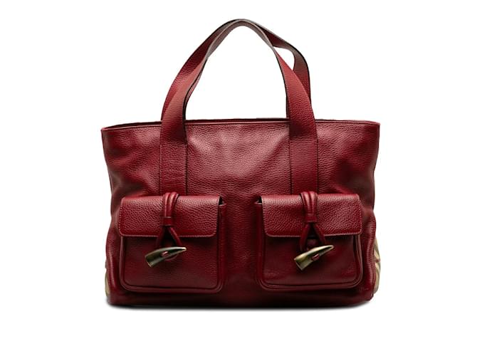 Burberry Haymarket Check Horn Toggle foderato con tasca in pelle Borsa a mano in buone condizioni Rosso  ref.1177991