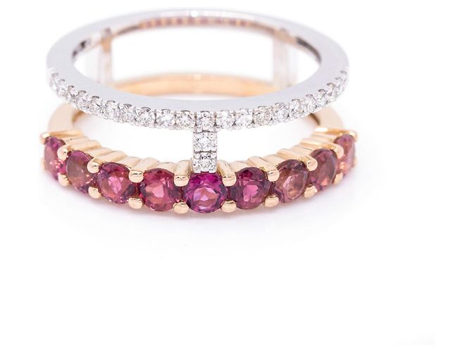 Autre Marque Anillo de Turmalinas y Diamantes. Blanco Roja Dorado