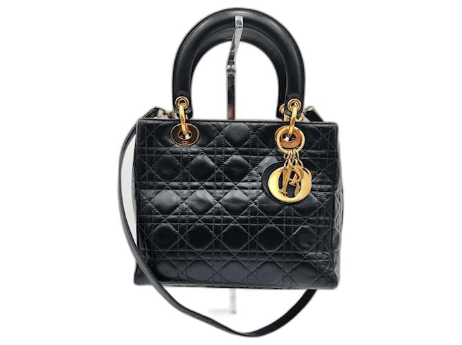 Bolsa de couro Dior Lady Dior com alça transversal Preto  ref.1178023