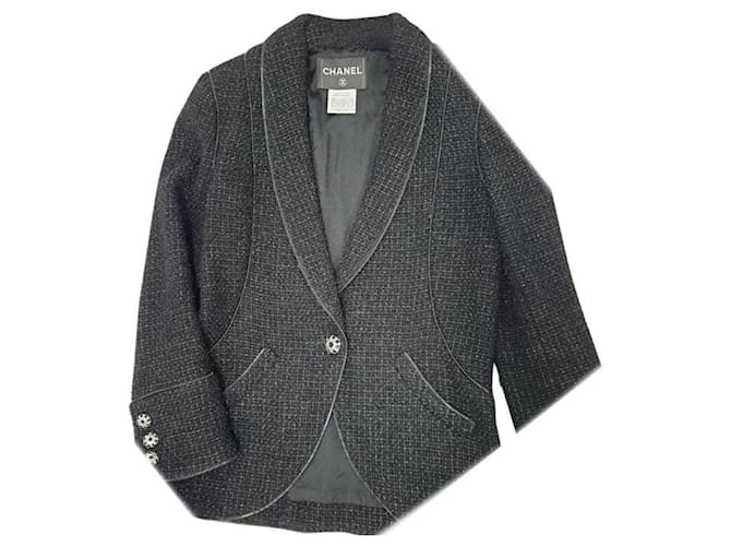 Giacca Chanel CC Jewel Gripoix con bottoni in tweed grigio Nero Legno  ref.1178036