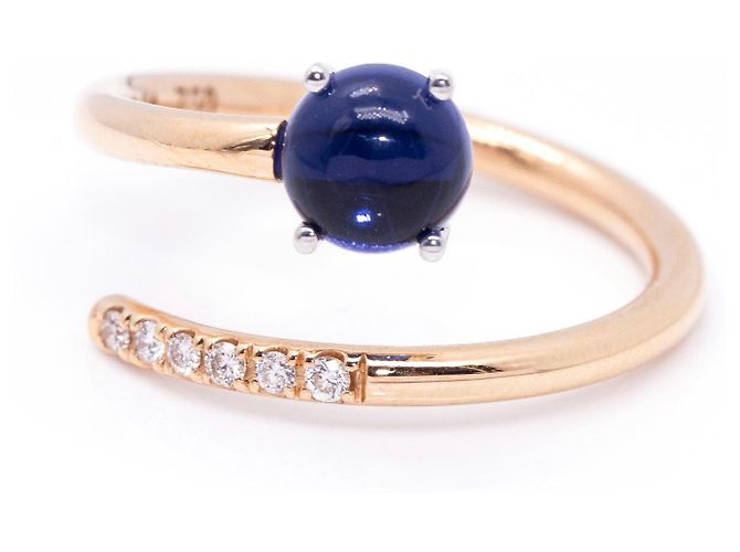 Autre Marque Anello con zaffiro, oro e diamanti Blu navy