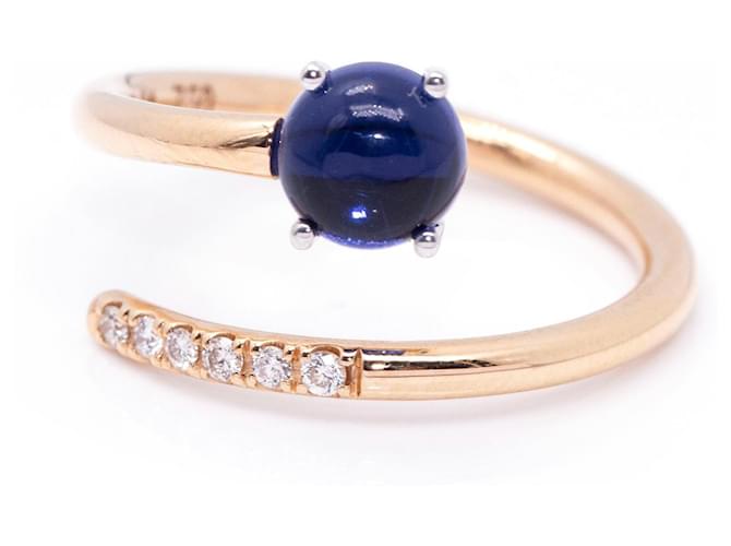 Autre Marque Sapphire and Gold and diamond Ring Navy blue White gold Pink gold  ref.1178058