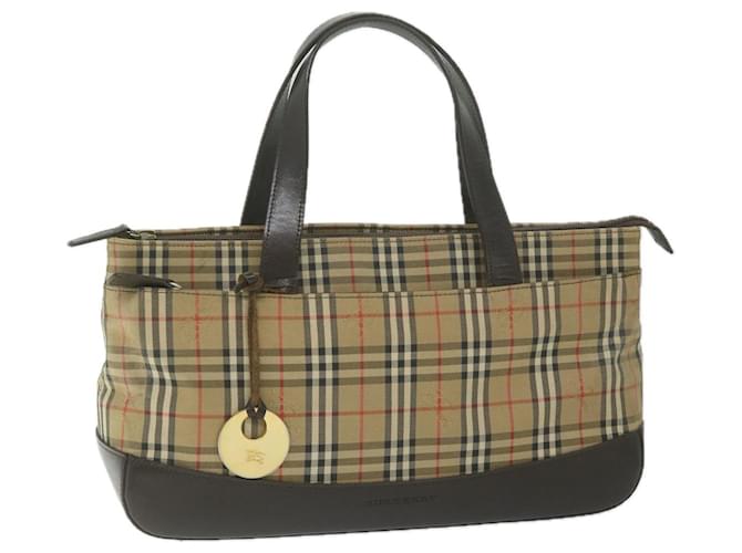 BURBERRY Nova Check Hand Bag Canvas Beige Auth 61346 Cloth  ref.1178089