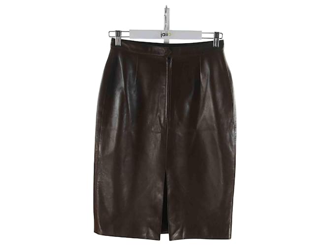 Dior Leather skirt Brown  ref.1178176