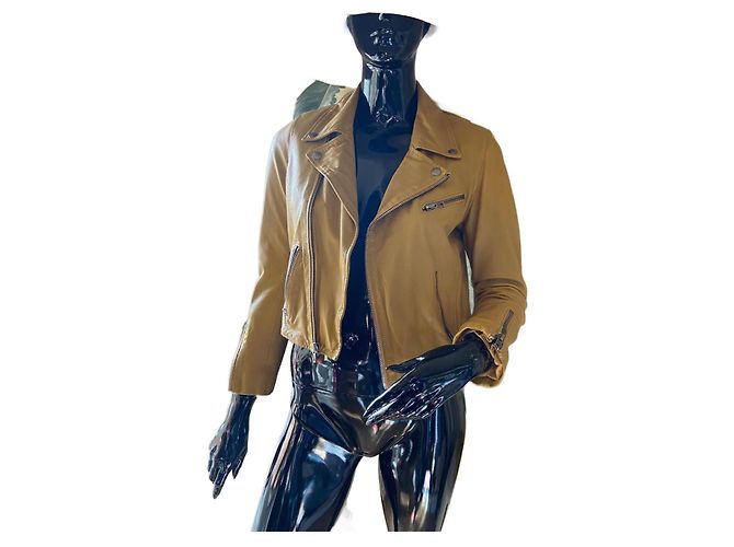 Maje Perfecto Lederjacke senf