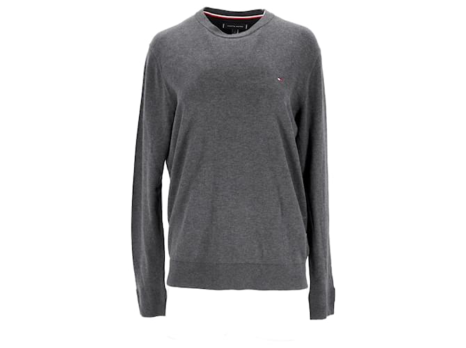 Tommy Hilfiger Herrenpullover mit normaler Passform und Rundhalsausschnitt Grau Baumwolle  ref.1178772