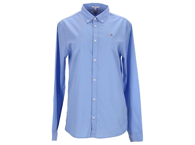 Tommy Hilfiger Camisa de manga larga ajustada para hombre Top tejido Azul Azul claro Algodón  ref.1178774