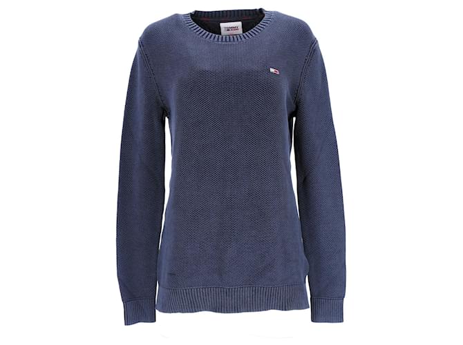 Tommy Hilfiger Essential-Pullover aus gewaschener Baumwolle für Herren mit Rundhalsausschnitt Blau  ref.1178787