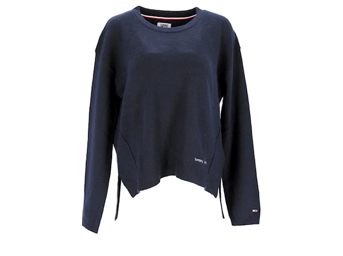 Tommy Hilfiger Womens Side Stitch Crew Neck Jumper in Navy Blue Synthetic  ref.1178806