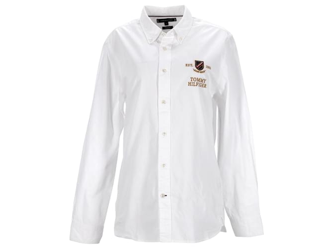 Tommy Hilfiger Mens Regular Fit Embroidered Crest Denim Shirt White Cotton  ref.1178814