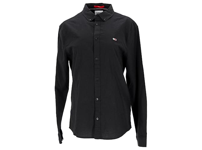 Tommy Hilfiger Mens Slim Fit Long Sleeve Shirt Woven Top Black Cotton  ref.1178819