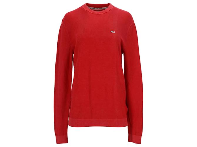 Tommy Hilfiger Gewaschenes Herren-Sweatshirt mit Rundhalsausschnitt Rot Baumwolle  ref.1178827
