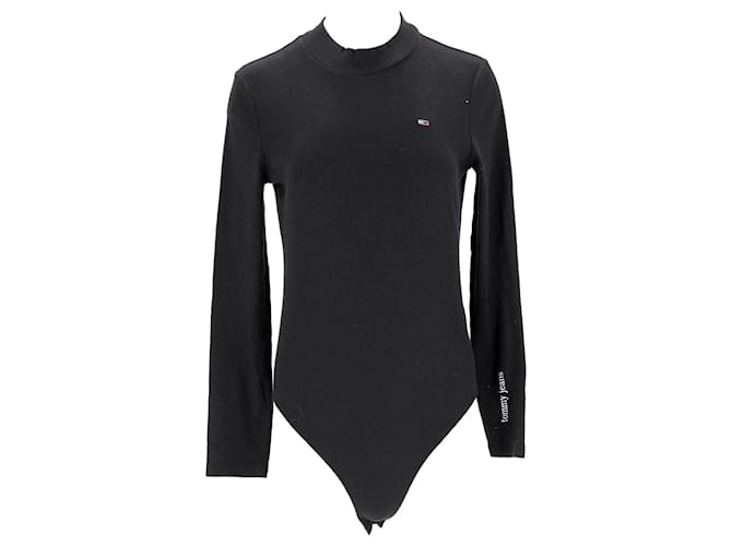 Tommy Hilfiger Womens Long Sleeve Bodysuit Black Cotton  ref.1178869