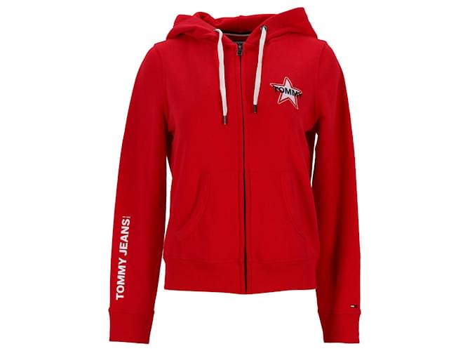 Tommy Hilfiger Womens Logo Zipped Hoodie Red Cotton  ref.1178878